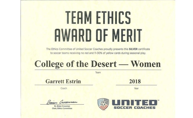 COD Women's Soccer Claims Team Ethics Award of Merit
